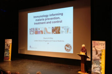 Professor Eleanor Riley presenting her lecture 'Combatting Malaria: Using the Immune System for Prevention, Treatments and Control'