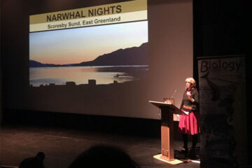Professor Terrie Williams presenting her lecture ‘Narwhal Nights: Discoveries Along The Scientific Road Less Travelled’